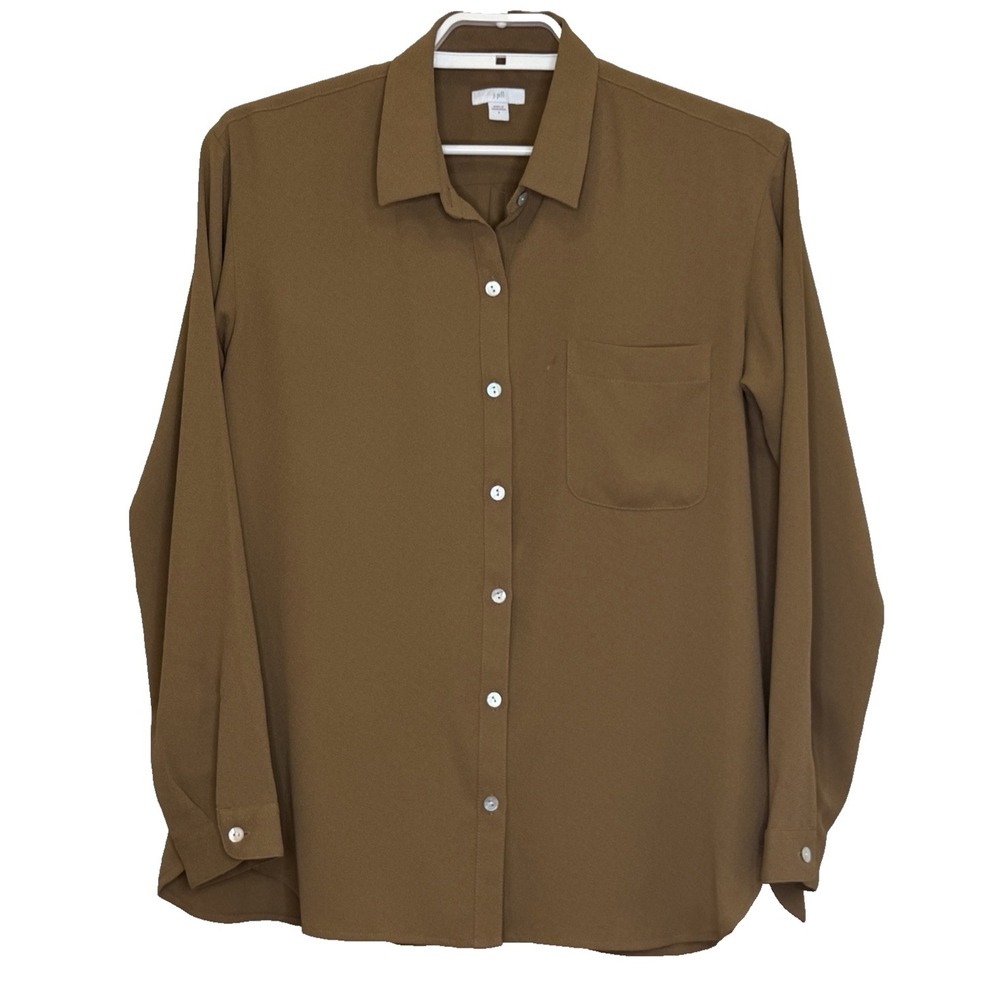 J.Jill Button Front Top Womens Size Small Brown Long Sleeve Collared Pocket‎